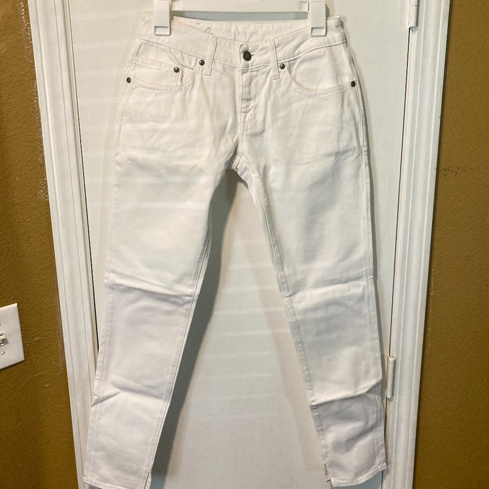 (+) People women's size 27 white denim curvy fit MATILDA stretch jeans 27x30